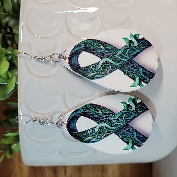 MENTAL HEALTH AWARENESS WOOD DROP EARRINGS - Picture 1 of 7